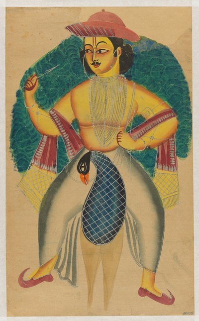 Skanda on His Peacock by Kolkata (Calcutta) Kalighat